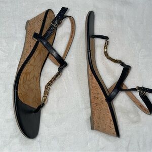 Sz 9 Call It Spring Wedge Heels Black Gold Greek Gladiator Sexy Stylish Sandals​